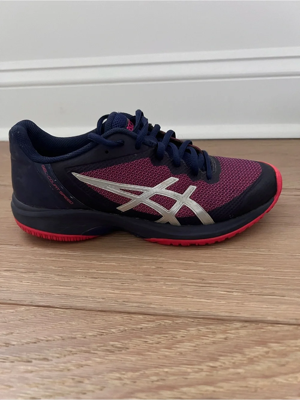 ASICS Gel Court Speed E850N Women’s Size 6 Navy Pink Shoe Sneaker